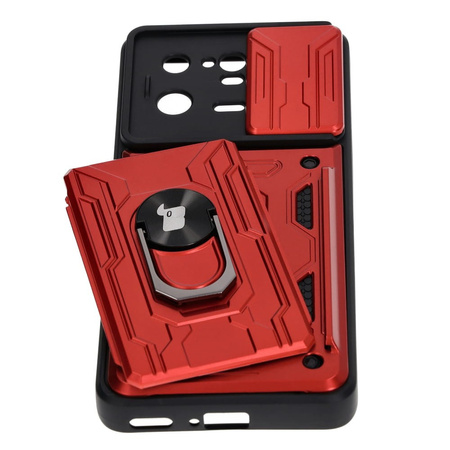 Etui Bizon Case Camshield Card Slot Ring do Xiaomi 13 Pro, czerwone