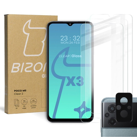 3x Szkło + szybka na aparat BIZON Clear 2 do Xiaomi Poco M5