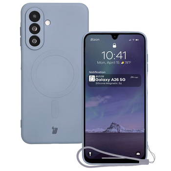 Silikonowe etui z pierścieniem magnetycznym Bizon Case Silicone Magnetic Sq do Galaxy A26 5G, szare