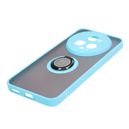 Etui z uchwytem na palec Bizon Case Hybrid Ring do Honor Magic5 Pro, przydymione z jasnoniebieską ramką