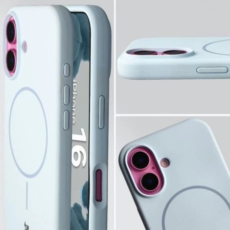 Silikonowe etui z pierścieniem magnetycznym Bizon Soft Case Magnetic do iPhone 16, błękitne