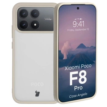 Etui Bizon Case Angelo do Xiaomi POCO F8 Pro, półprzezroczyste z beżową ramką