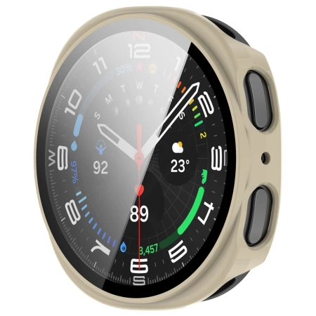 Etui ze szkłem do zegarka Bizon Case+Glass Watch do Samsung Galaxy Watch 8 40 mm, beżowe