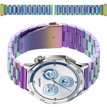 Pasek ze stali nierdzewnej do smartwatcha, Bizon Strap Watch Aura, Quick Release 22 mm, tęczowy