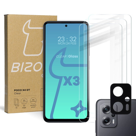 Szkło hartowane Bizon Glass Clear - 3 szt. + obiektyw, Xiaomi Poco X4 GT