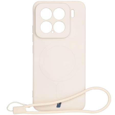 Silikonowe etui z pierścieniem magnetycznym Bizon Case Silicone Magnetic Sq do Xiaomi 15, beżowe