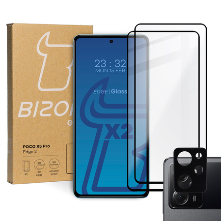 2x Szkło + szybka na aparat Bizon Edge 2 Pack do Poco X5 Pro