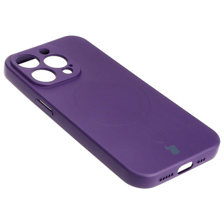 Etui silikonowe z pierścieniem magnetycznym Bizon Case Silicone Magnetic do iPhone 15 Pro, śliwkowe