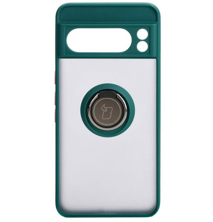 Etui z uchwytem na palec Bizon Case Hybrid Ring do Google Pixel 8 Pro, przydymione z ciemnozieloną ramką