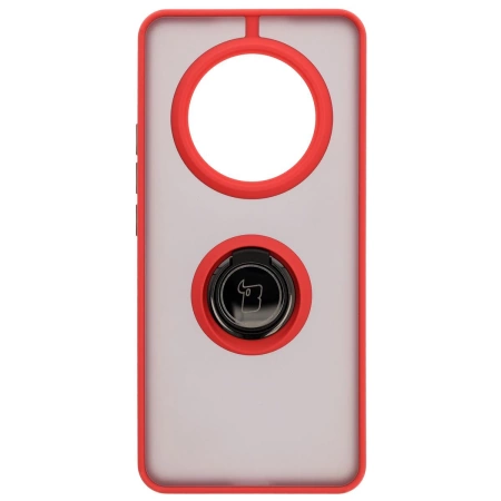 Etui z uchwytem na palec Bizon Case Hybrid Ring do Realme 14 Pro 5G, przydymione z czerwoną ramką
