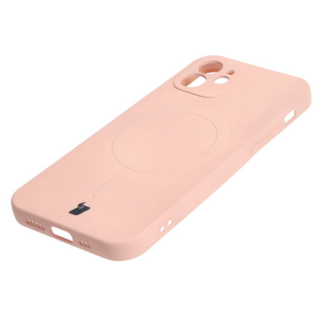 Etui silikonowe z pierścieniem magnetycznym Bizon Case Silicone Magnetic do iPhone 12, jasnoróżowe