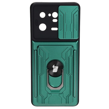 Etui Bizon Case Camshield Card Slot Ring do Xiaomi 13 Pro, zielone