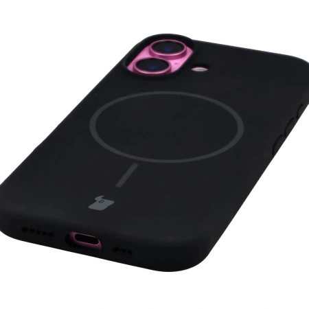 Silikonowe etui z pierścieniem magnetycznym Bizon Soft Case Magnetic do iPhone 16, czarne