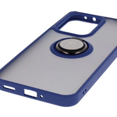 Etui z uchwytem na palec Bizon Case Hybrid Ring do Oppo Reno13 Pro, przydymione z granatową ramką
