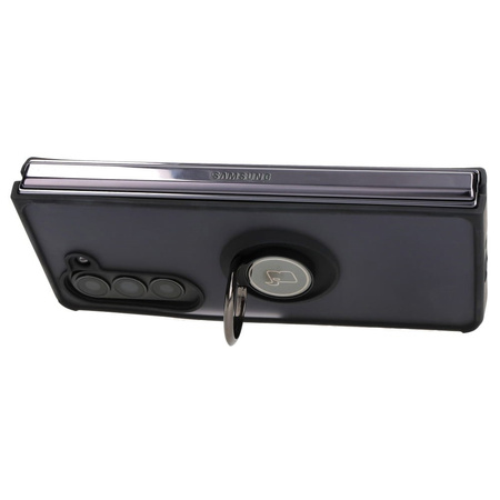 Etui z uchwytem na palec Bizon Case Hybrid Ring do Galaxy Z Fold5, przydymione z czarną ramką