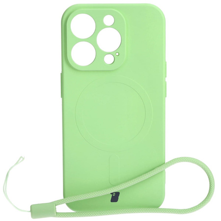 Etui silikonowe z pierścieniem magnetycznym Bizon Case Silicone Magnetic do iPhone 15 Pro, jasnozielone