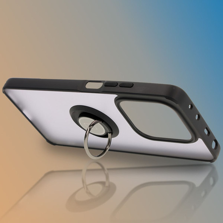 Etui z uchwytem na palec Bizon Case Hybrid Ring do Xiaomi Redmi Note 14 5G, przydymione z czarną ramką