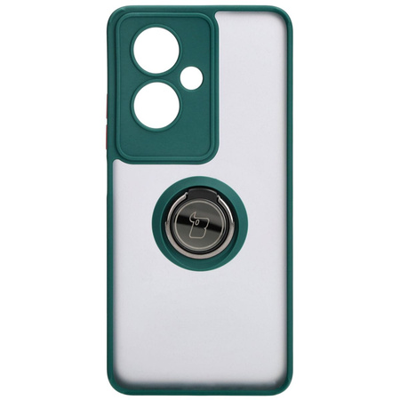 Etui z uchwytem na palec Bizon Case Hybrid Ring do Oppo A79 5G, przydymione z ciemnozieloną ramką