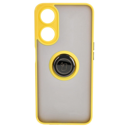 Etui z uchwytem na palec Bizon Case Hybrid Ring do Oppo A78 5G, przydymione z żółtą ramką