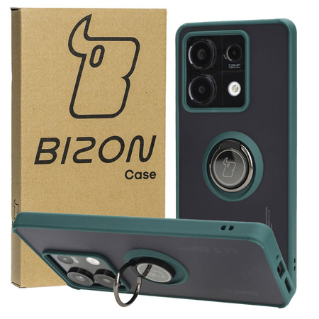 Etui z uchwytem na palec Bizon Case Hybrid Ring do Xiaomi Redmi Note 13 5G, przydymione z ciemnozieloną ramką