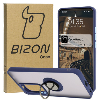 Etui z uchwytem na palec Bizon Case Hybrid Ring do Oppo Reno 12, przydymione z granatową ramką