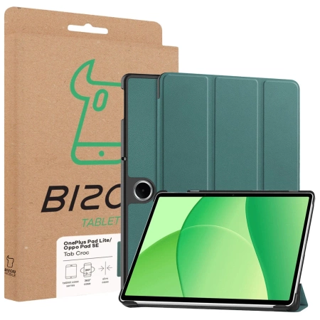 Etui z klapką Bizon Case Tab Croc do OnePlus Pad Lite / Oppo Pad SE, ciemnozielone
