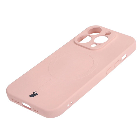 Etui silikonowe z pierścieniem magnetycznym Bizon Case Silicone Magnetic do iPhone 15 Pro, jasnoróżowe