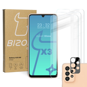 3x Szkło hartowane + szybka na aparat Bizon Glass Clear Pack do Galaxy A33