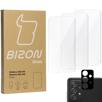 3x Szkło hartowane + szybka na aparat Bizon Glass Clear Pack do Galaxy A52s 5G, A52 4G/5G
