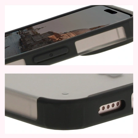 Etui z pierścieniem magnetycznym + szkło hartowane Bizon MatteO Pack do iPhone 14 / 13, przydymione-czarne