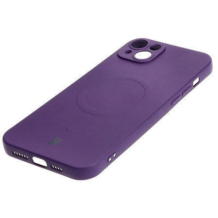 Etui silikonowe z pierścieniem magnetycznym Bizon Case Silicone Magnetic do iPhone 14 Plus, śliwkowe