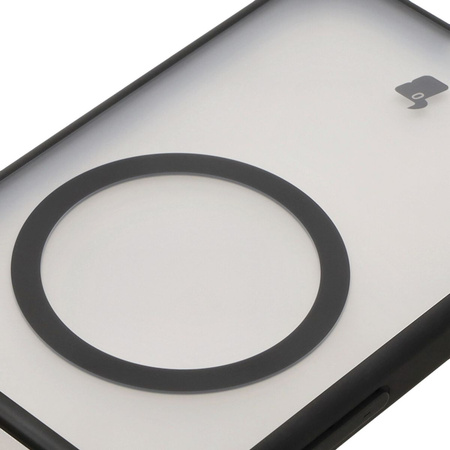 Etui z pierścieniem magnetycznym Bizon Case MatteO do Google Pixel 9a, półprzezroczyste z czarną ramką
