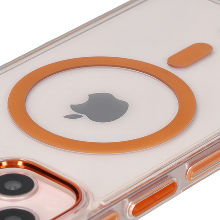 Etui z pierścieniem magnetycznym Bizon Case Marco do iPhone 14 / iPhone 13, przezroczyste z pomarańczową ramką