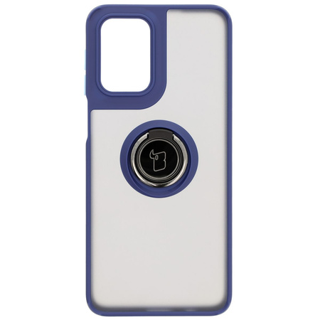 Etui z uchwytem na palec Bizon Case Hybrid Ring do Motorola Moto G55 5G, przydymione z granatową ramką