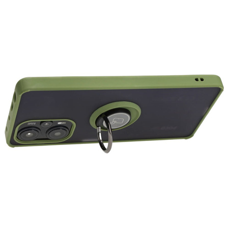 Etui z uchwytem na palec Bizon Case Hybrid Ring do Xiaomi Poco F5, przydymione z zieloną ramką
