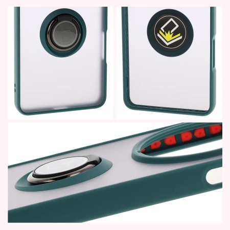 Etui z uchwytem na palec Bizon Case Hybrid Ring do Oppo Find X8 Pro, przydymione z ciemnozieloną ramką