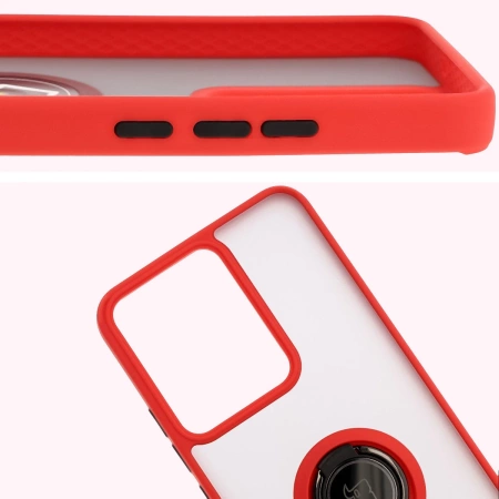 Etui z uchwytem na palec Bizon Case Hybrid Ring do Realme 14 5G / 14T 5G, przydymione z czerwoną ramką