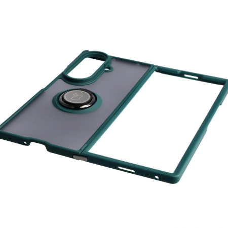 Etui z uchwytem na palec Bizon Case Hybrid Ring do Galaxy Z Fold7, przydymione z ciemnozieloną ramką