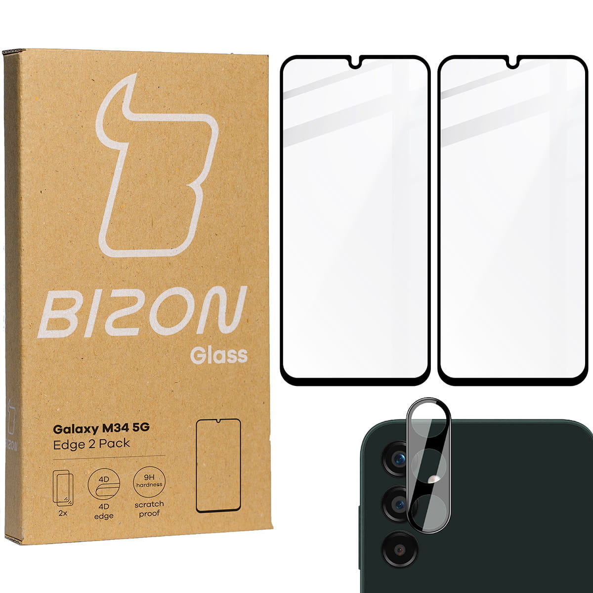 2x Szkło + szybka na aparat BIZON Edge 2 Pack do Galaxy M34 5G