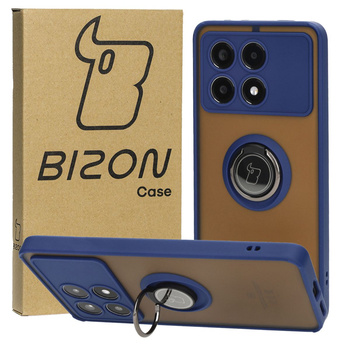 Etui z uchwytem na palec Bizon Case Hybrid Ring do Xiaomi Poco X6 Pro, przydymione z granatową ramką