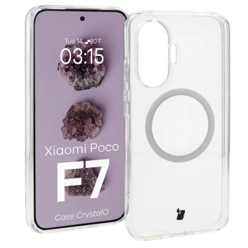Etui z pierścieniem magnetycznym Bizon Case CrystalO do Xiaomi POCO F7, przezroczyste