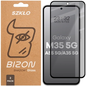 Prywatyzujące szkło hartowane Bizon Glass Edge Shadow Duo do Galaxy M35 5G / A35 5G / A55 5G, przyciemniane z czarną ramką, 2 sztuki