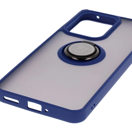 Etui z uchwytem na palec Bizon Case Hybrid Ring do Oppo Reno13 F / FS, przydymione z granatową ramką