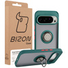 Etui z uchwytem na palec Bizon Case Hybrid Ring do Google Pixel 10 / 10 Pro, przydymione z ciemnozieloną ramką