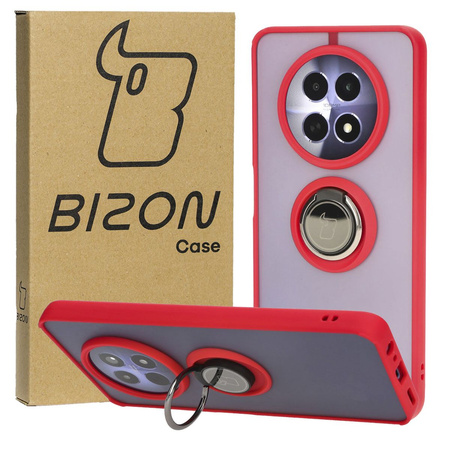 Etui z uchwytem na palec Bizon Case Hybrid Ring do Realme 12 / 12x, przydymione z czerwoną ramką