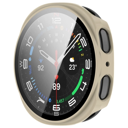 Etui ze szkłem do zegarka Bizon Case+Glass Watch do Samsung Galaxy Watch 8 44 mm, beżowe