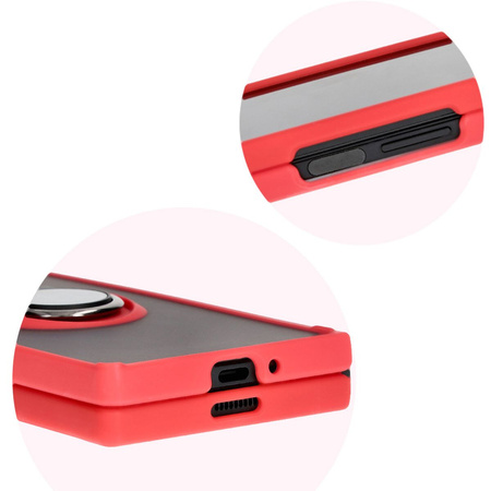 Etui z uchwytem na palec Bizon Case Hybrid Ring do Galaxy Z Fold6, przydymione z czerwoną ramką