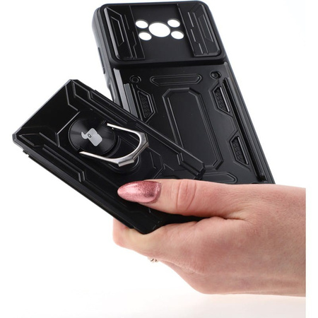 Etui Bizon Case Camshield Card Slot Ring do Xiaomi Poco X3 / X3 Pro / X3 NFC, czarne