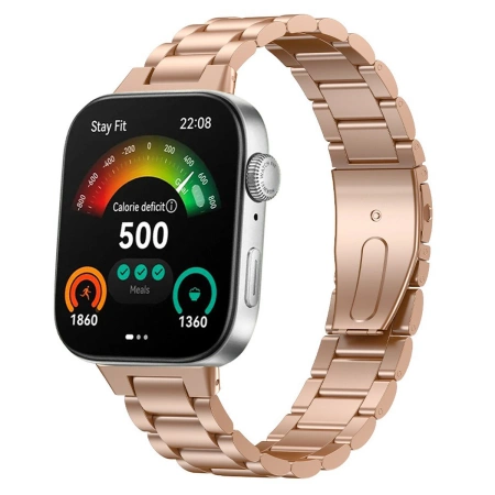 Pasek ze stali nierdzewnej Bizon Strap Watch Aura do Huawei Watch Fit 4 Pro/Fit 4/Fit 3, różowozłoty
