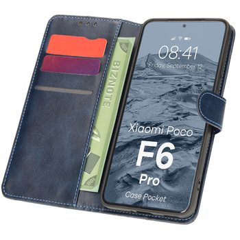 Etui z klapką Bizon Case Pocket do Xiaomi Poco F6 Pro, granatowe